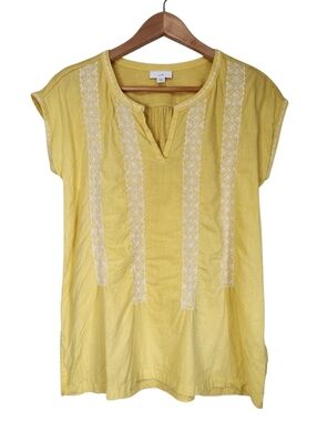 J.jill Embroidered Mixed-media Tunic Butter Yellow Womens XS Petite